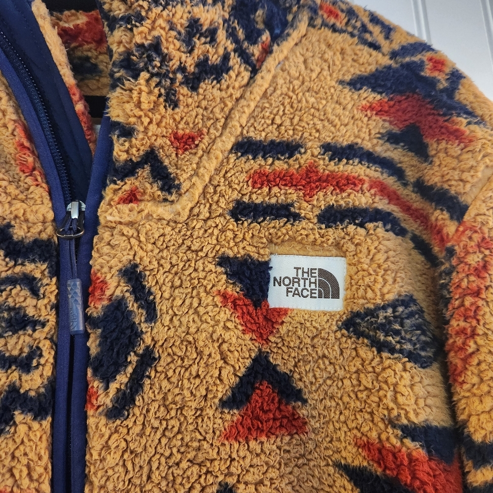 Vintage North Face Men Tan Aztec Geometric Sherpa 1/2 Zip Hoodie Size XL Plush - Picture 4 of 16